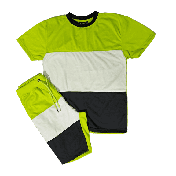 Men Color Block Shorts & Shirts Sportswear Crew Neck Short Set