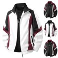 thumbnail image 1 of Men Color Block Stand Collar Track Jacket Full Zip Striped Raglan Sleeve Casual Windbreaker Outerwear, 1 of 8
