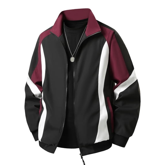 Men Color Block Stand Collar Track Jacket Full Zip Striped Raglan Sleeve Casual Windbreaker Outerwear