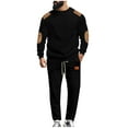 thumbnail image 1 of Men Color Block Tracksuit 2 Piece Round Neck Casual Sweatshirts And Drawstring Elastic Waist Pants Sport Suit Sets (3XL, Black), 1 of 5