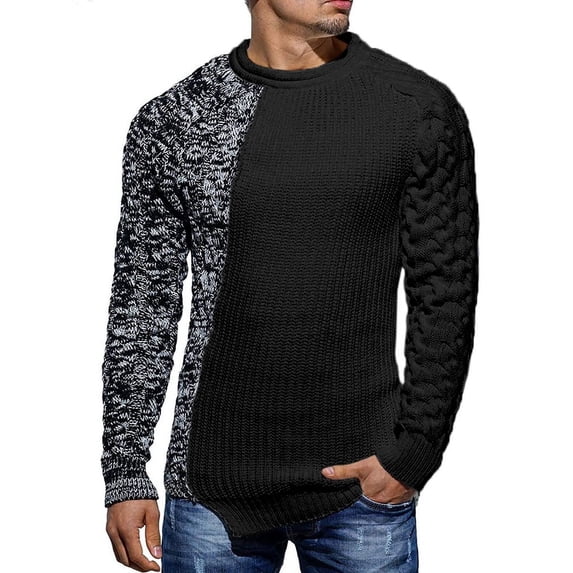 Men Color Patchowork Slim Sweater Casual Pullovers