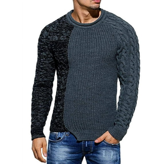 Men Color Patchowork Slim Sweater Casual Pullovers