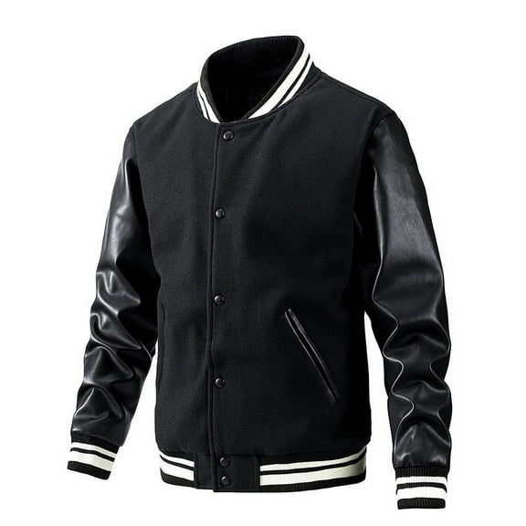 Men Colorblock Casual Bomber Jacket (XL, Black)