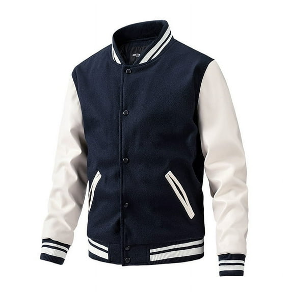 Men Colorblock Casual Bomber Jacket (XXL, DeepLakeBlue)