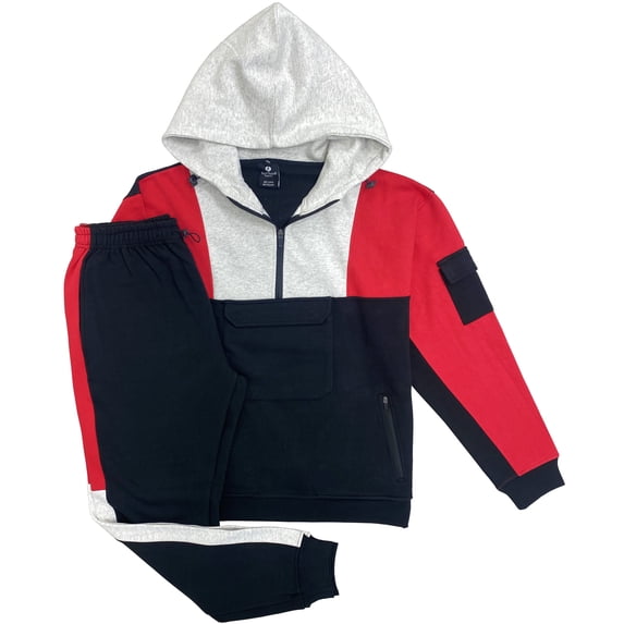 Men Colorblock Quarter Zip Heavy Pullover Hoodie & Jogger Set