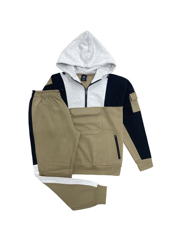 Men Colorblock Quarter Zip Heavy Pullover Hoodie & Jogger Set