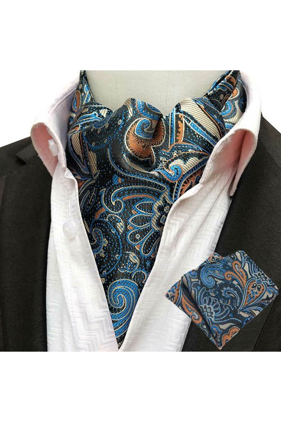 Men Colorful Floral Paisley Jacquard Handkerchief Cravat Ascot Scarf Tie Set
