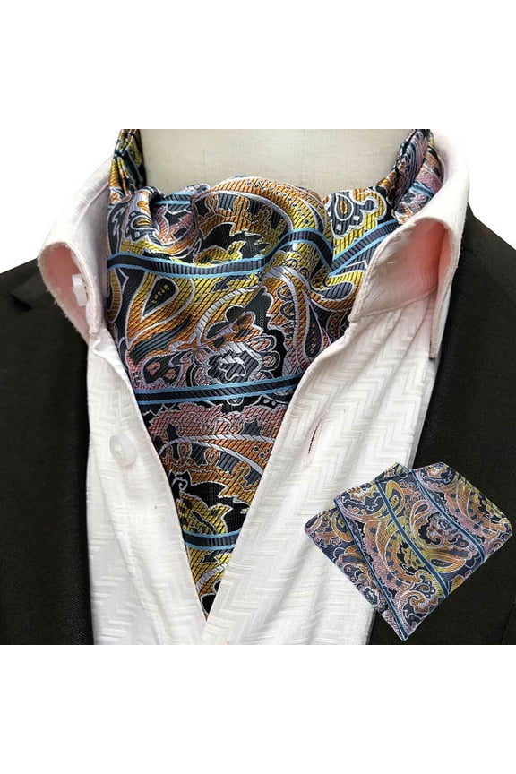 Men Colorful Floral Paisley Jacquard Handkerchief Cravat Ascot Scarf Tie Set