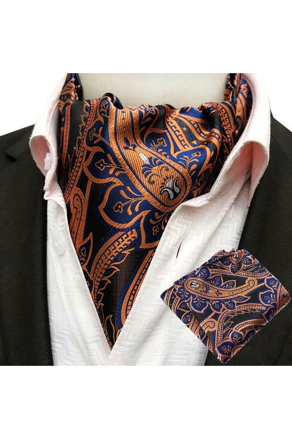Men Colorful Floral Paisley Jacquard Handkerchief Cravat Ascot Scarf Tie Set