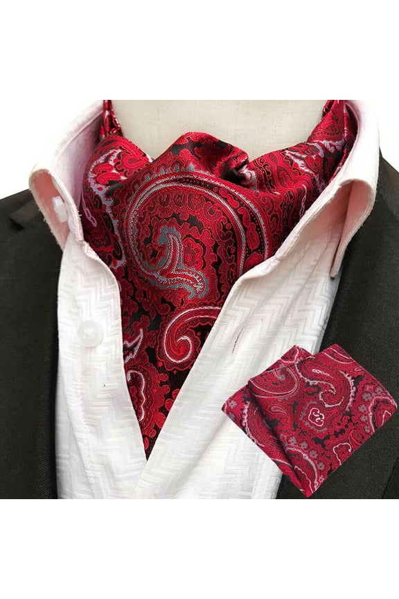 Men Colorful Floral Paisley Jacquard Handkerchief Cravat Ascot Scarf Tie Set