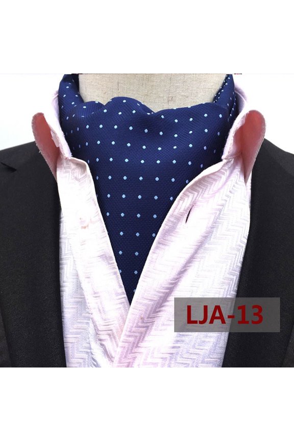 Men Polka Dots Pattern Blue Cravat Ascot Wedding Party Neck Ties