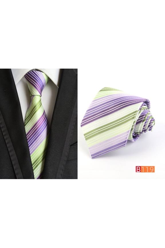Men Colorful Striped Rainbow Jacquard 8cm Polyester Necktie Tie Casual