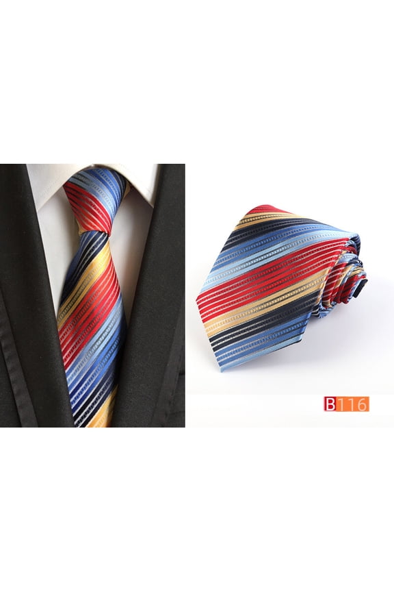 Men Colorful Striped Rainbow Jacquard 8cm Polyester Necktie Tie Casual