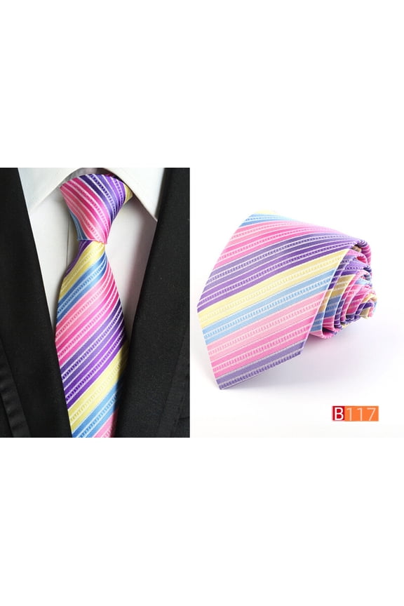 Men Colorful Striped Rainbow Jacquard 8cm Polyester Necktie Tie Casual
