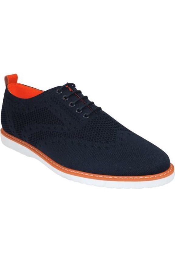 Men Comfort Casual Knit Fabric Wingtip Lace Sneaker Shoes #FRESHORT Navy Blue