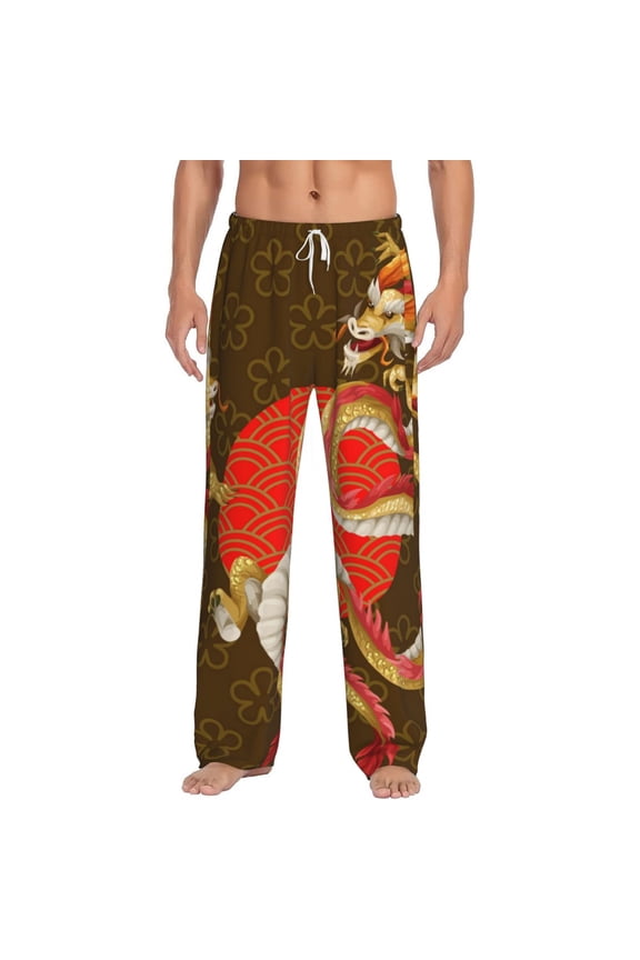 Men Comfy Pajama Pants Long Sleepwear Lounge Bottoms, Asian Dragon Oriental Dragons