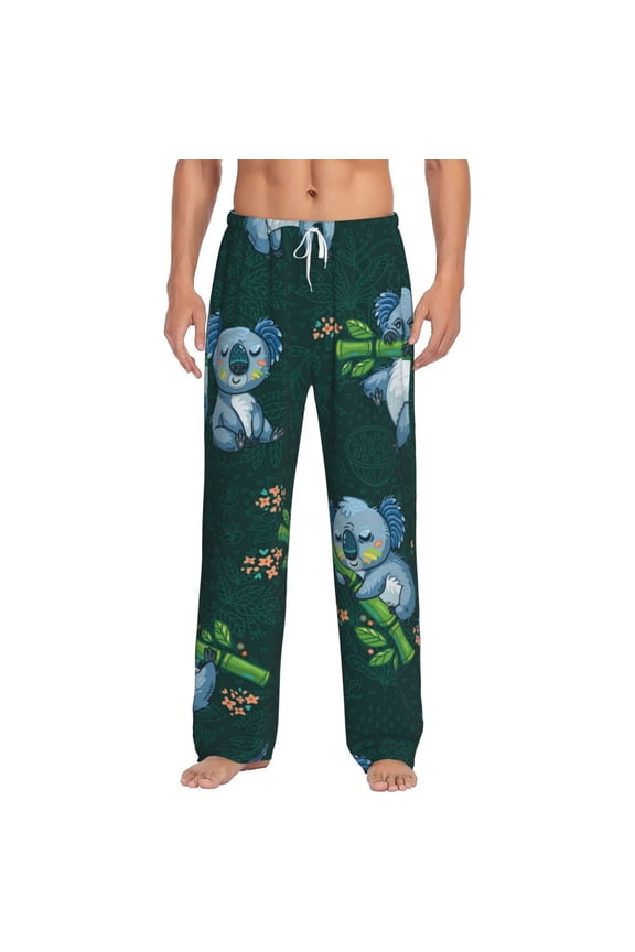 Men Comfy Pajama Pants Long Sleepwear Lounge Bottoms, Cute Koalas Tropical