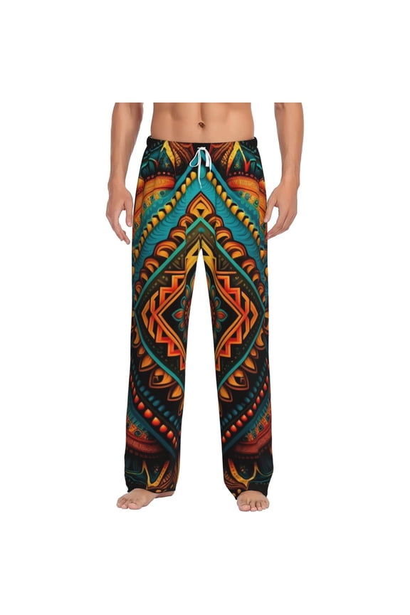 Men Comfy Pajama Pants Long Sleepwear Lounge Bottoms, Indian Tribal Ethnic Native