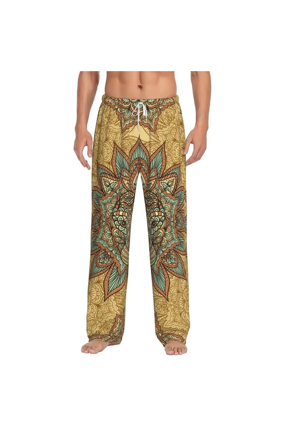 Men Comfy Pajama Pants Long Sleepwear Lounge Bottoms, Lion Head Indian Ethnic