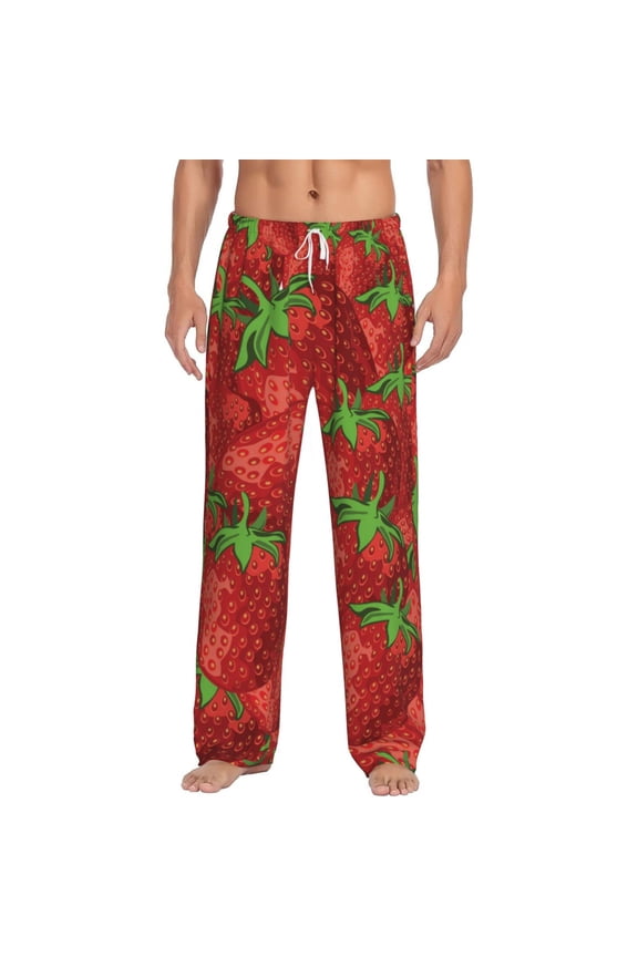 Men Comfy Pajama Pants Long Sleepwear Lounge Bottoms, Strawberries Cute Strawberry