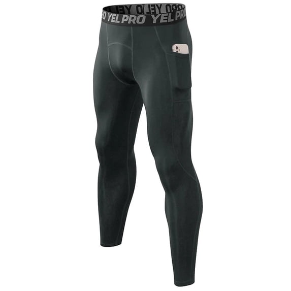 Men Compression Pants Autumn Winter Sports Fitness Running Pants Basketball Workout Tights Gym Training Leggings With Pocket GRAY S