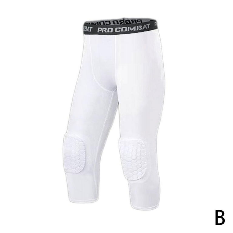 Men Compression Pants Basketball Knee Protector Hex Pads Pants Tights Sport  Athletic Elastic Leggings V5J6