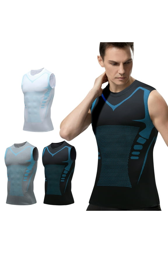 Men Compression Shirt, Quick Dry Tummy Control Slimming Undershirt Tank Top Men Body Shaper Size 3XL White