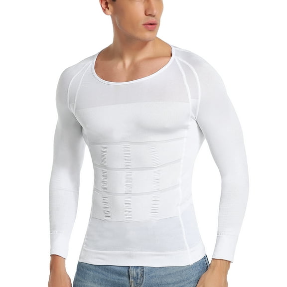 Men Compression Shirt Slimming Body Shaper Abs Control Undershirt Long Sleeve Shapewear