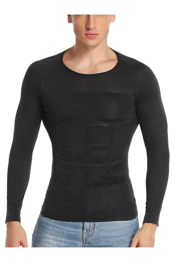 Men Compression Shirt Slimming Body Shaper Abs Control Undershirt Long Sleeve Shapewear