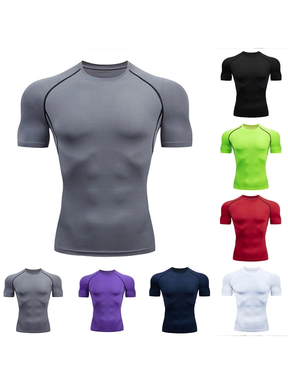 Men Compression Short Sleeve Shirt Sport Gym Training Quick Dry Tight T-shirt Lightweight Cool Dry Rashguards Compression Sports Workout T-Shirt