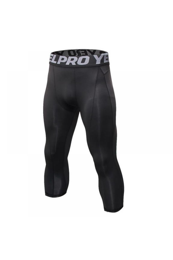 Men Compression Shorts Gym 3/4 Pant Base Layers Running Sport Tights Leggings,Running Workout Tights, Yoga Gym Base Layer Navy Blue M