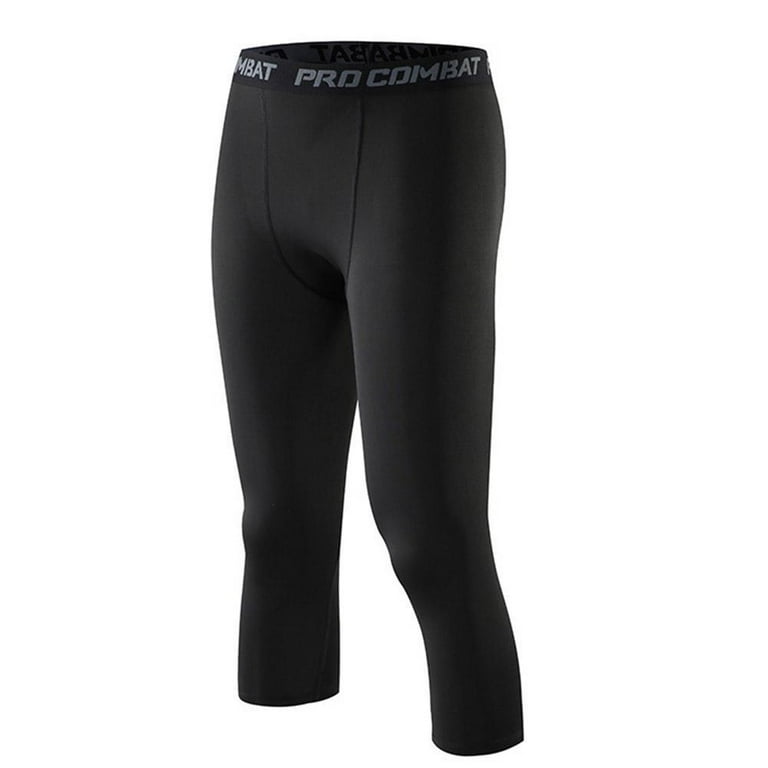 Men Gym Compression Leggings Base Layer Running Tight Pants 3/4