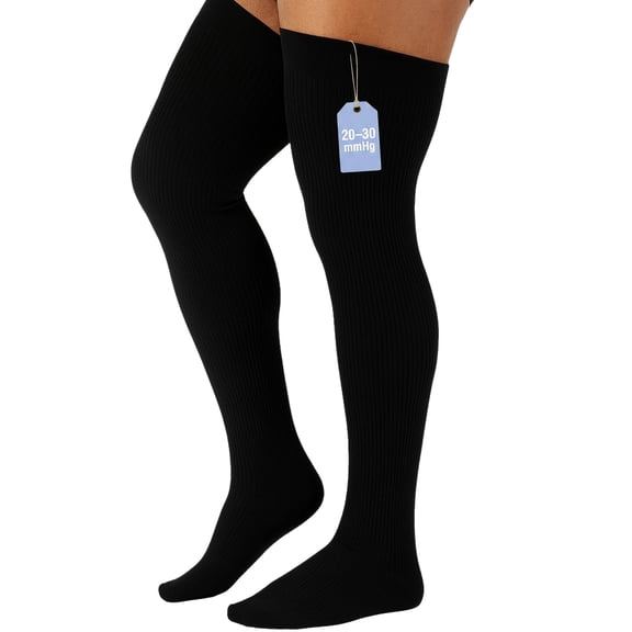 Men Compression Thigh High with Silicone Band 20–30mmHg Black, Small/Medium