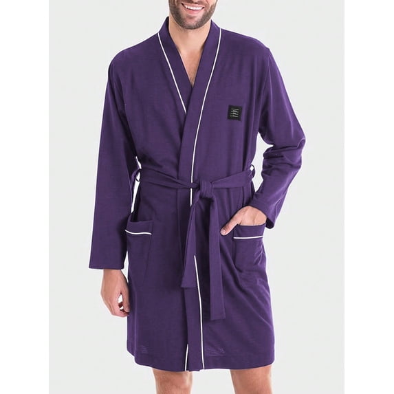 Men Contrast Binding Letter Patched Belted Robe