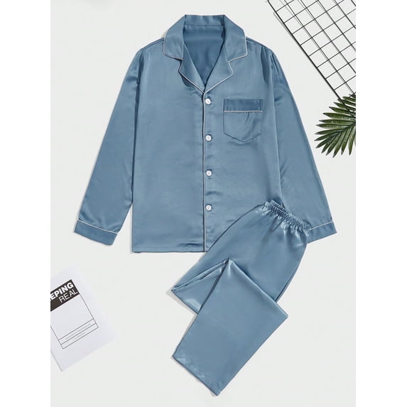 Men Contrast Piping PJ Set