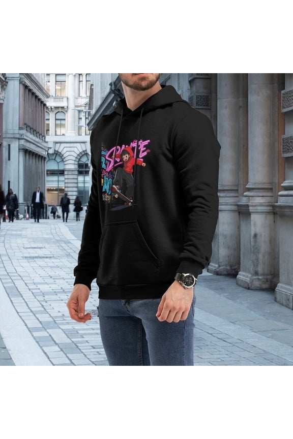 Men Cool Street Skate Anime Boy Graffiti Wall SPLITTE Color Splash Graphic Pullover Hoodie, Skater Anime Youth Street 230g Black Hoodie