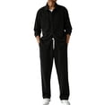 thumbnail image 1 of Men Corduroy 2 Piece Outfit Set, Collared Button Down Long Sleeve Work Shirt and Drawstring Elastic Waist Wide Leg Pants Casual Loungewear Size 2XL Black, 1 of 7