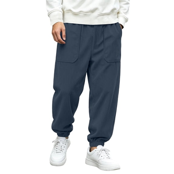 Men Corduroy -Lined Joggers Casual Winter Sweatpants