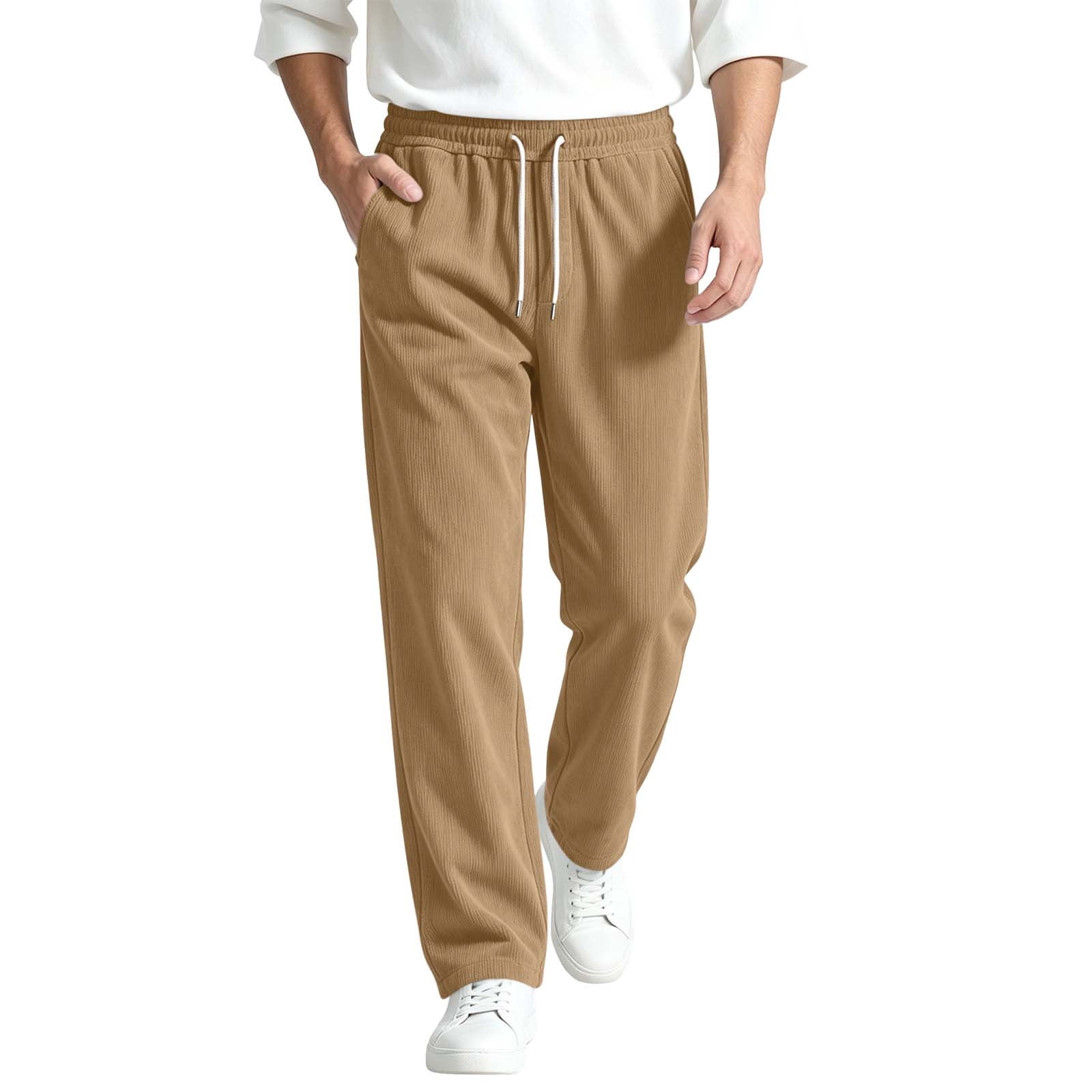 Men Corduroy Sweatpants, Elastic Drawstring Waist Straight Leg Casual ...