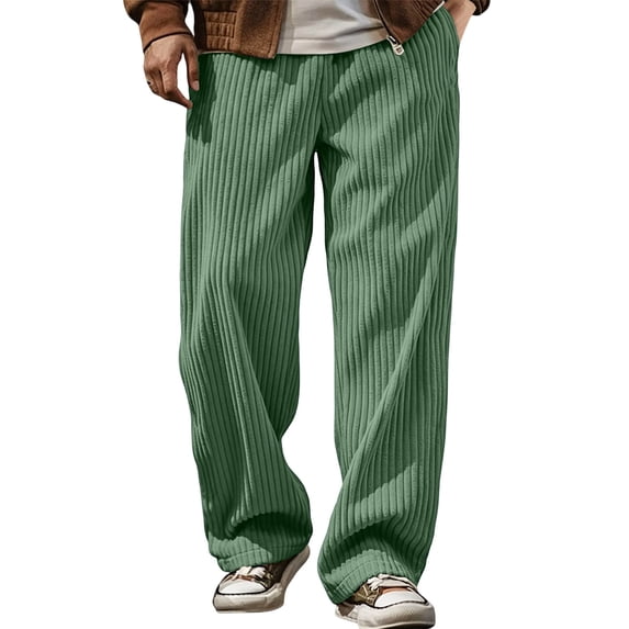 Men Corduroy Wide Leg Pants Drawstring Elastic Waist Sweatpants with Multi Pocket,Loose Breathable Fall Winter Casual Wear,Green,XL