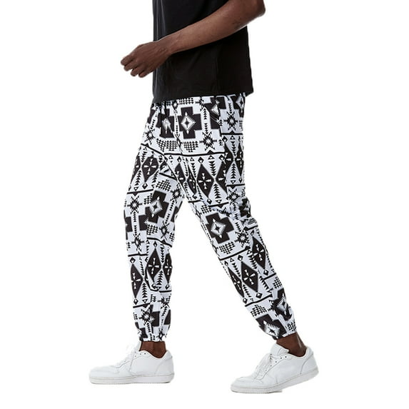 Men Cotton Baggy Hippie Yoga Harem Pants Funky Printed Plus Size Trousers Sports Boho Wide Leg Baggy Harem Pants with Pockets Black XL