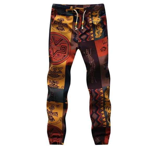 Men Cotton Baggy Hippie Yoga Harem Pants Funky Printed Plus Size Trousers Sports Boho Wide Leg Baggy Harem Pants with Pockets Red L
