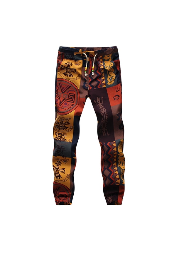 Men Cotton Baggy Hippie Yoga Harem Pants Funky Printed Plus Size Trousers Sports Boho Wide Leg Baggy Harem Pants with Pockets Red L