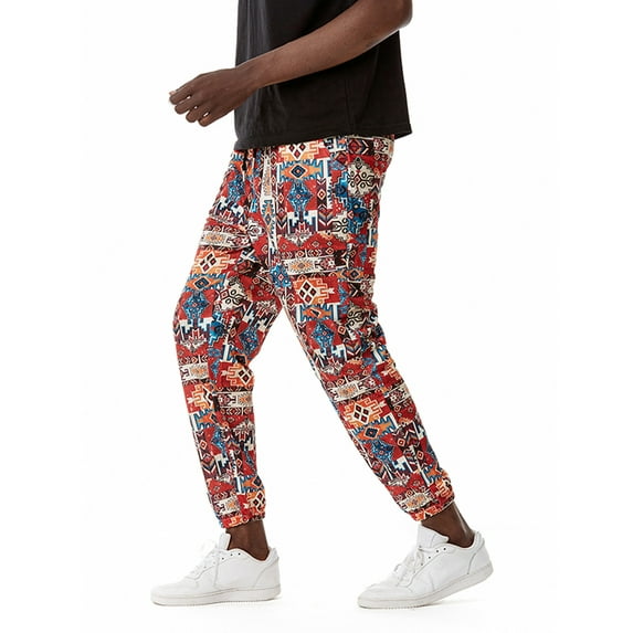 Men Cotton Baggy Hippie Yoga Harem Pants Funky Printed Plus Size Trousers Sports Boho Wide Leg Baggy Harem Pants with Pockets White XXL