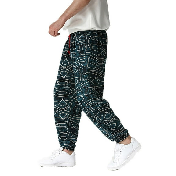 Men Cotton Baggy Hippie Yoga Harem Pants Funky Printed Plus Size Trousers Sports Cotton Linen Boho Wide Leg Baggy Harem Pants with Pockets White M