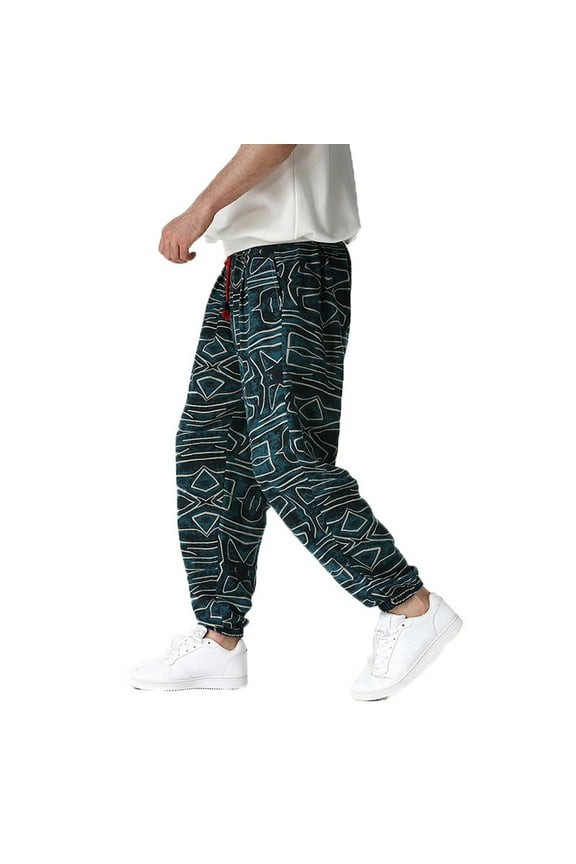 Men Cotton Baggy Hippie Yoga Harem Pants Funky Printed Plus Size Trousers Sports Cotton Linen Boho Wide Leg Baggy Harem Pants with Pockets White M