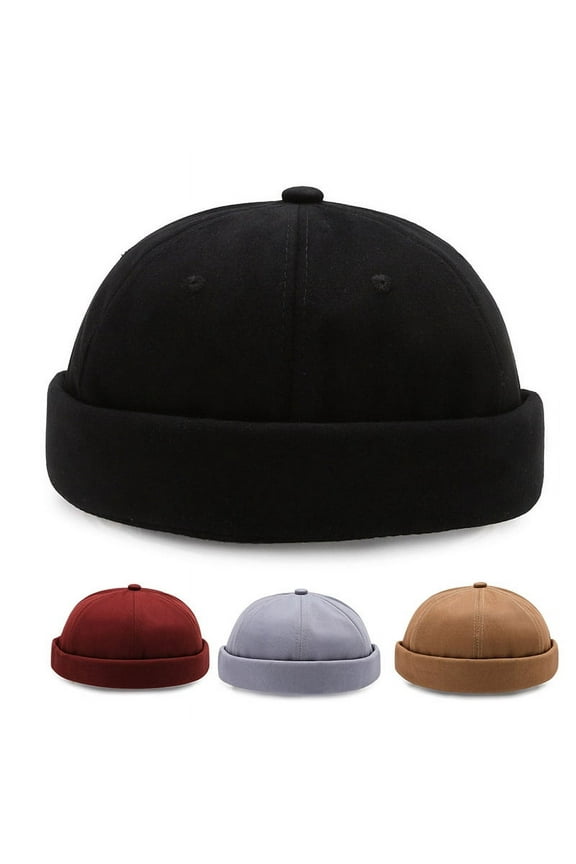 Men Cotton Brimless Docker Cap Adjustable Street Casual Lovers Visor-Less Sailor Skullcap Beanie Hat