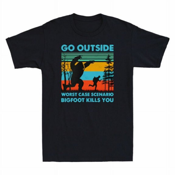 Men Cotton Case Black Bigfoot T-Shirt Worst You Go Scenario Kills Funny Outside