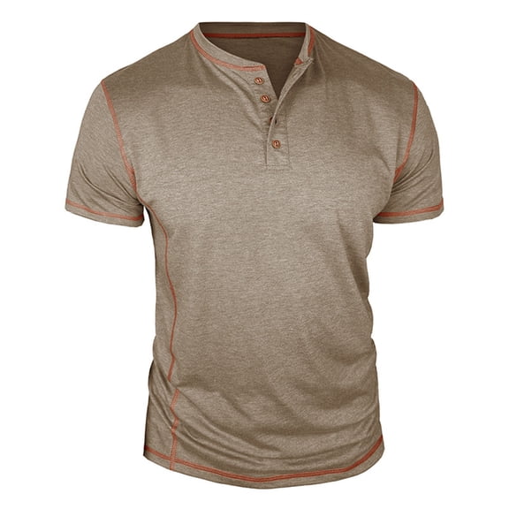 Men Cotton Casual Tshirts Summer Loose Short Sleeve Blouses Trendy Henley Button Shirts Basic Comfy Soft Solid Color Tops