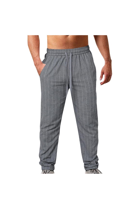 Men Cotton Linen Drawstring Pants qolati Striped Beach Golf Elastic Waist Sweatpants Casual Regular Fit Summer Yoga Jogger Trousers
